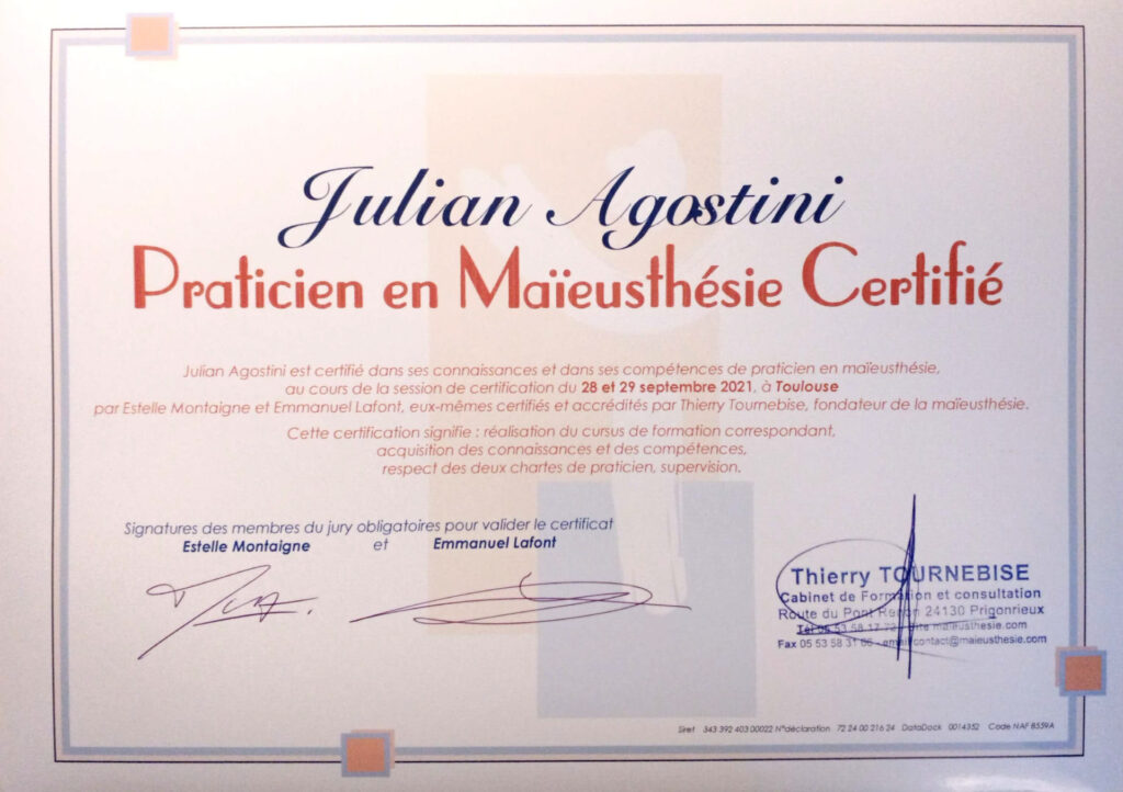 Julian Agostini psychopraticien certifié en maïeusthésie